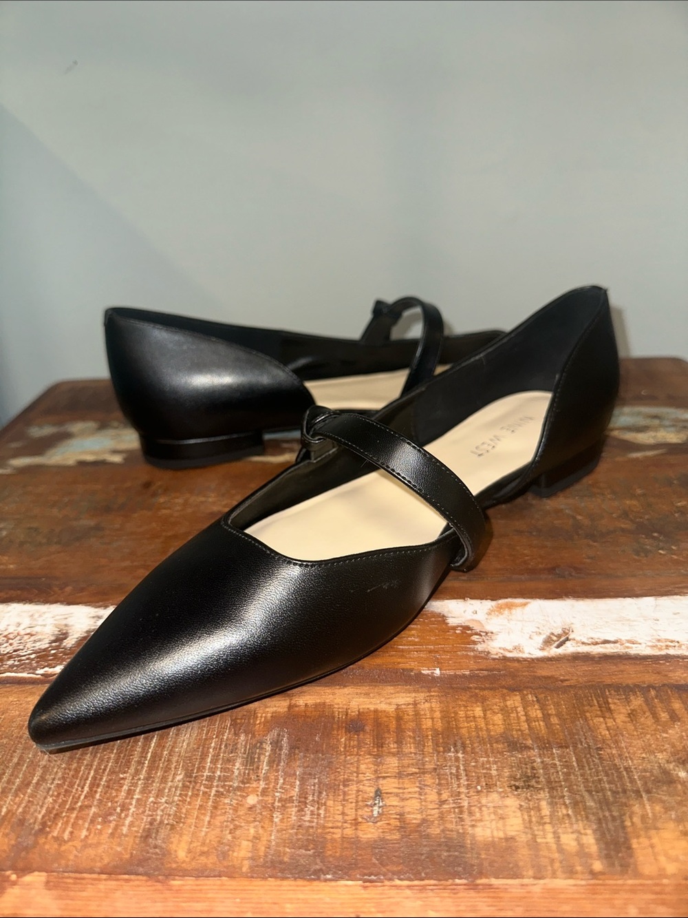 Nine West Black Pointed Mary Jane Flats with Strap - Picture 4 of 4